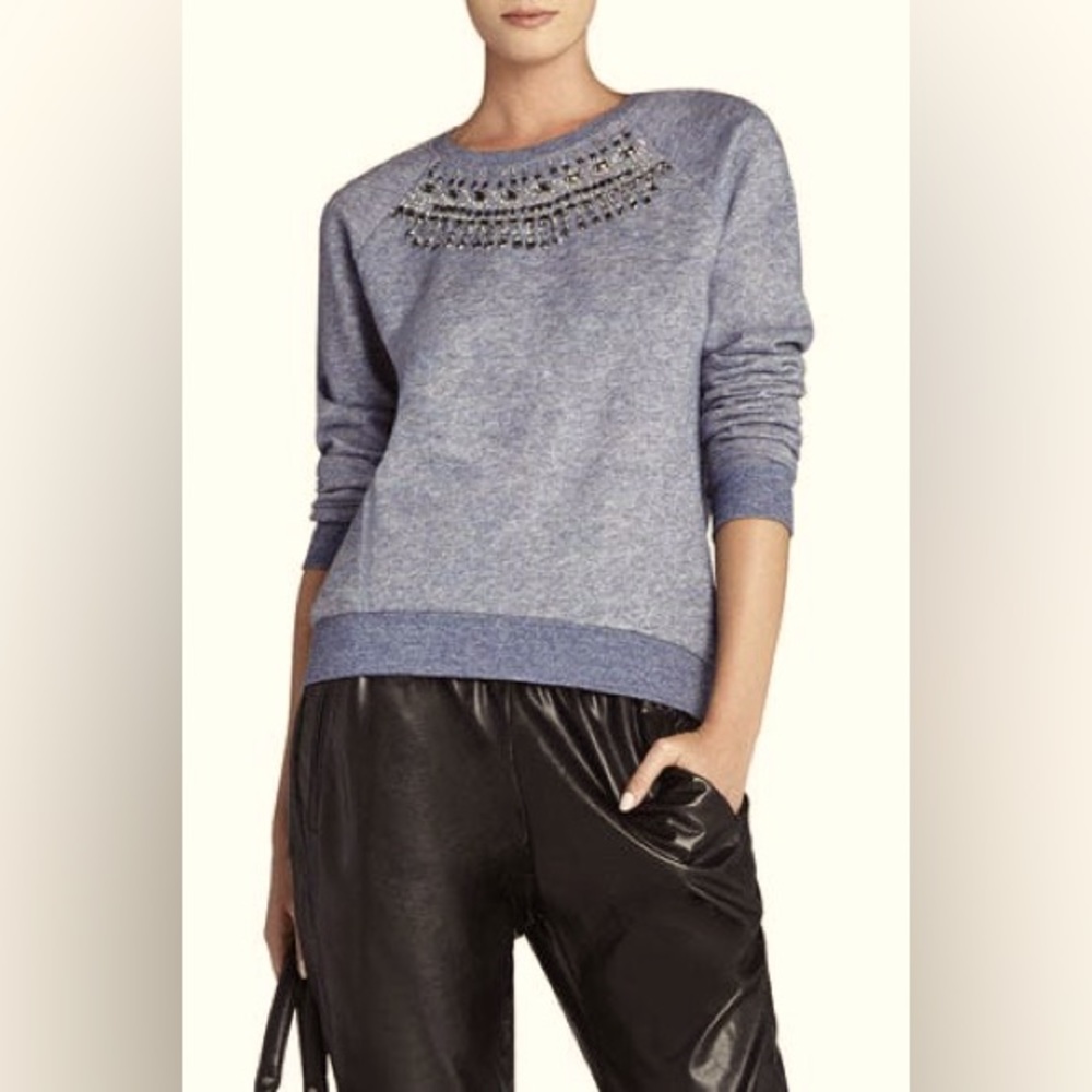 BCBGMAXAZRIA Gray Sequin Sweatshirt Crew Pullover Sweatshirt Sweater Medium